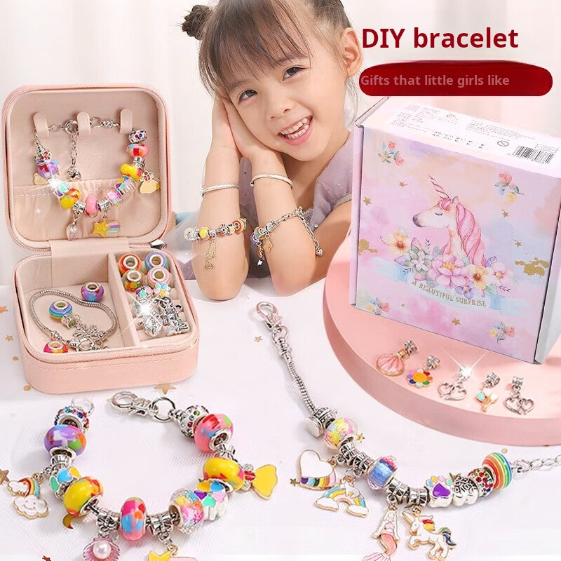 Islyne T97 Girls Toy Children's Bracelet Necklace Set DIY Beaded Crystal Children's Toy Girls Birthday Gift Colorful DIY Bracelet Set-Including Jewelry Box