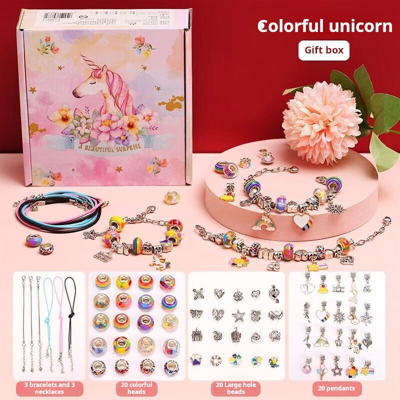 Islyne T97 Girls Toy Children's Bracelet Necklace Set DIY Beaded Crystal Children's Toy Girls Birthday Gift Colorful DIY Bracelet Set-Including Jewelry Box