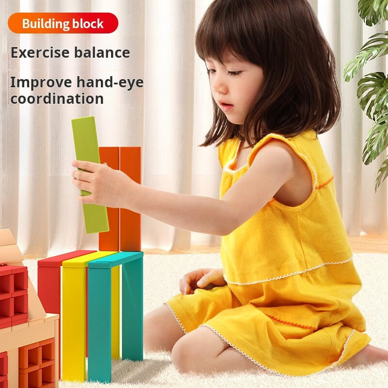 Islyne T00 Archimedes Building Blocks Children's Dominoes Large Particles DIY Building Block Strips Assembled Boys and Girls Gift Toys 200 Pieces [40 Log Colors + 160 Colors]