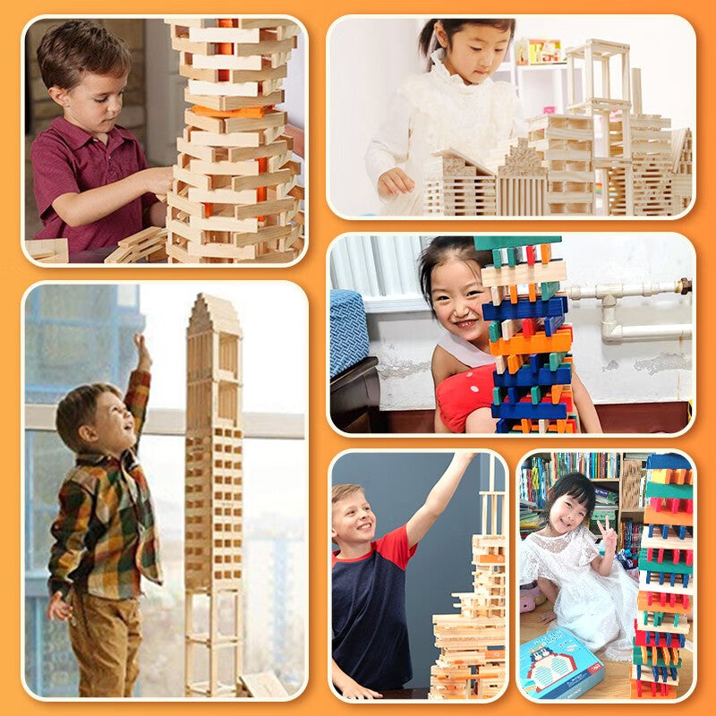 Islyne T00 Archimedes Building Blocks Children's Dominoes Large Particles DIY Building Block Strips Assembled Boys and Girls Gift Toys 200 Pieces [40 Log Colors + 160 Colors]