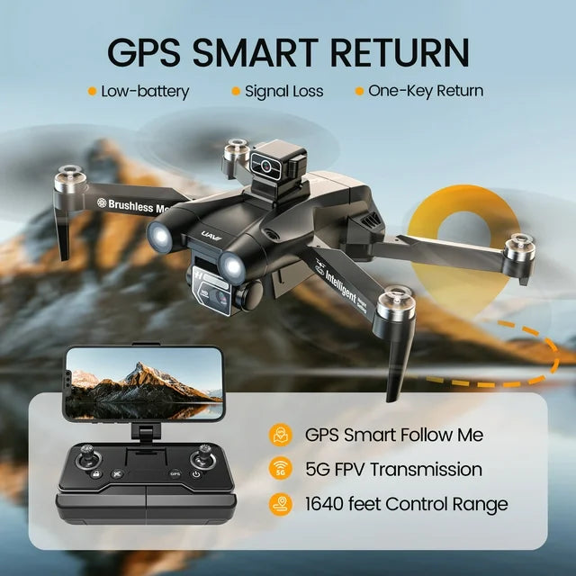 Islyne D75 GPS Drone with 4K HD Camera for Adults, Foldable Drone for Beginners with Obstacle Avoidance and Brushless Motor, Auto Return Home and Optical Flow Sensor, 2 Batteries