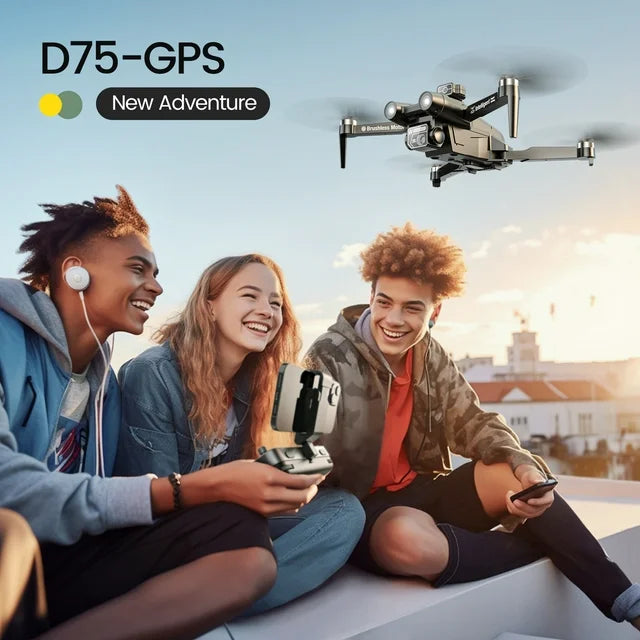 Islyne D75 GPS Drone with 4K HD Camera for Adults, Foldable Drone for Beginners with Obstacle Avoidance and Brushless Motor, Auto Return Home and Optical Flow Sensor, 2 Batteries