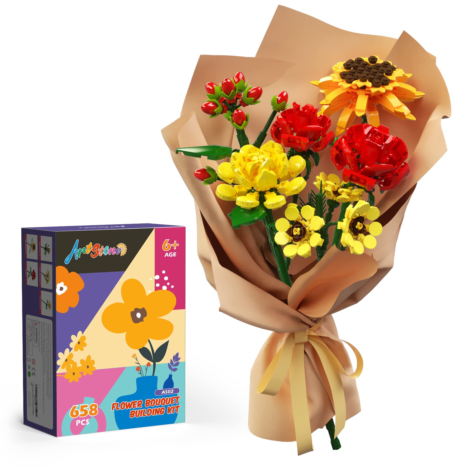 ArtStone Flower Bouquet Building Kit Toy Building Block Set Creative Flowers Building Botanical Collection