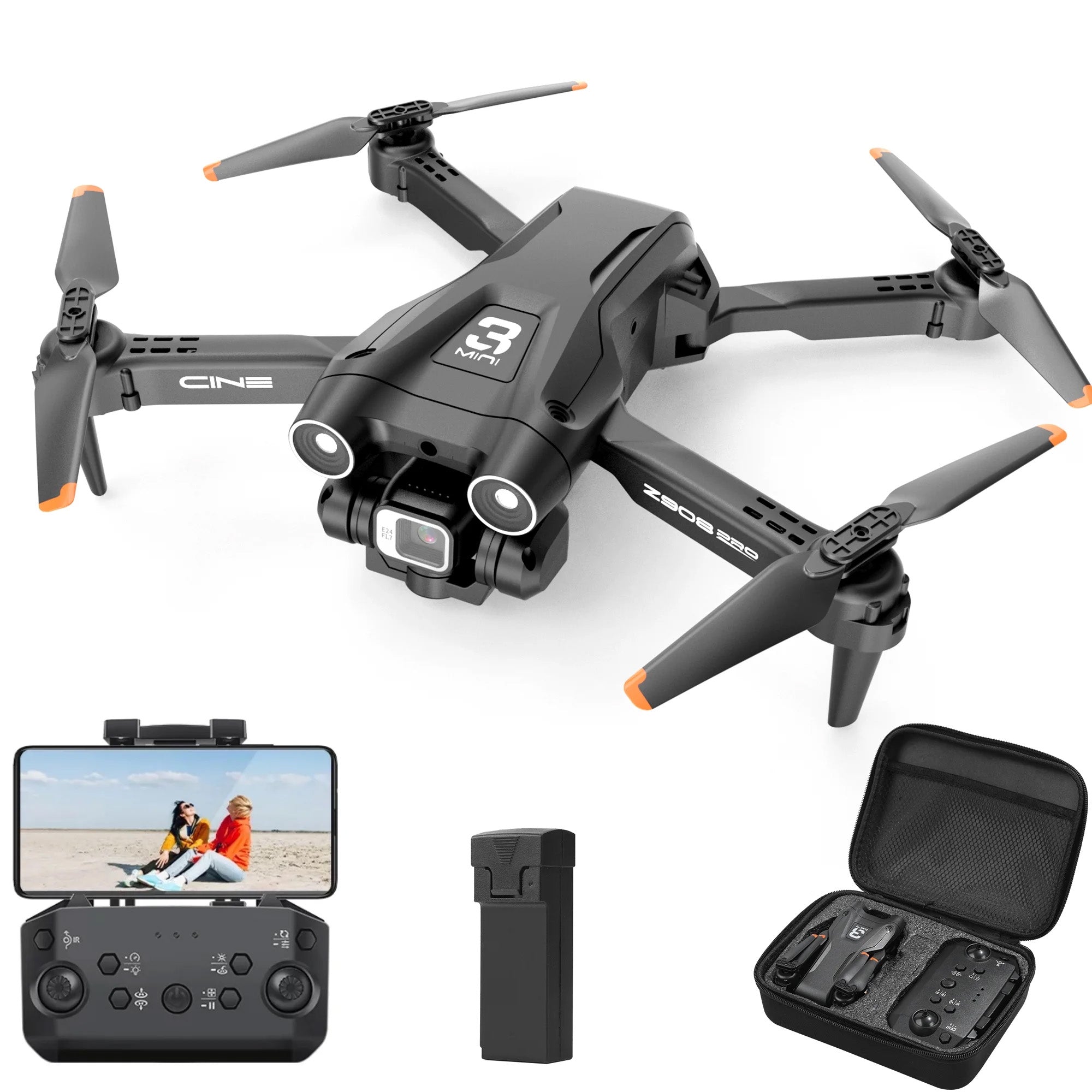 Islyne D96 Drone with 4K HD Dual Camera for Adults and Beginners Foldable Drone Follow Me Mode 3 Batteries 36mins Flight Time, Black