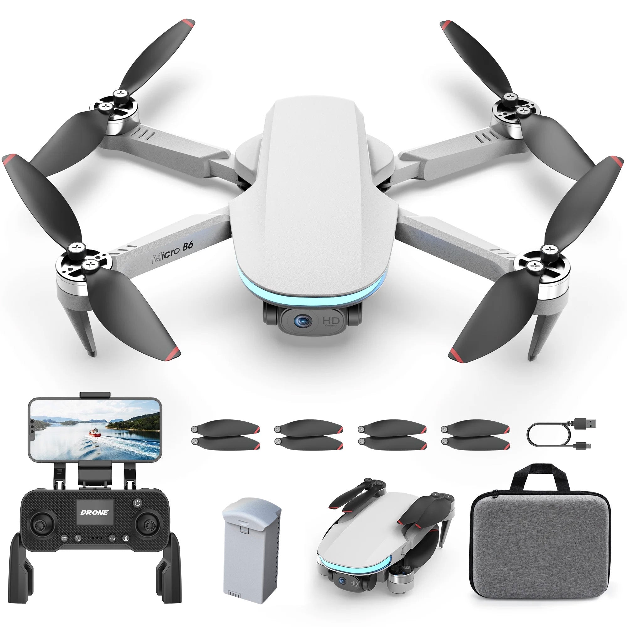 Islyne B6 GPS Drone with Camera for Adults 4K, RC Mini Drone Under 249g with Smart Return, Brushless Motor, 5G Transmission and 2 Batteries for 44-Min Flight Time, Gray