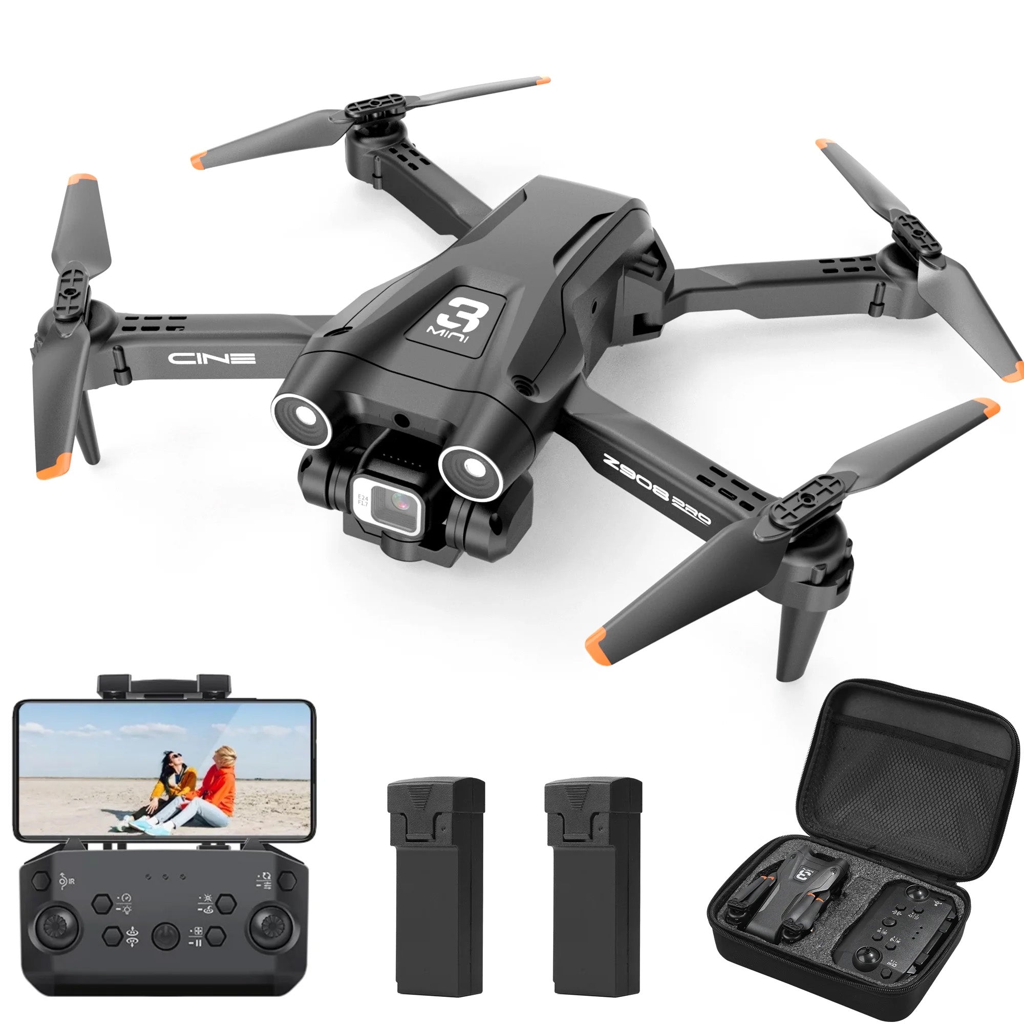 Islyne D96 Drone with 4K HD Dual Camera for Adults and Beginners Foldable Drone Follow Me Mode 3 Batteries 36mins Flight Time, Black