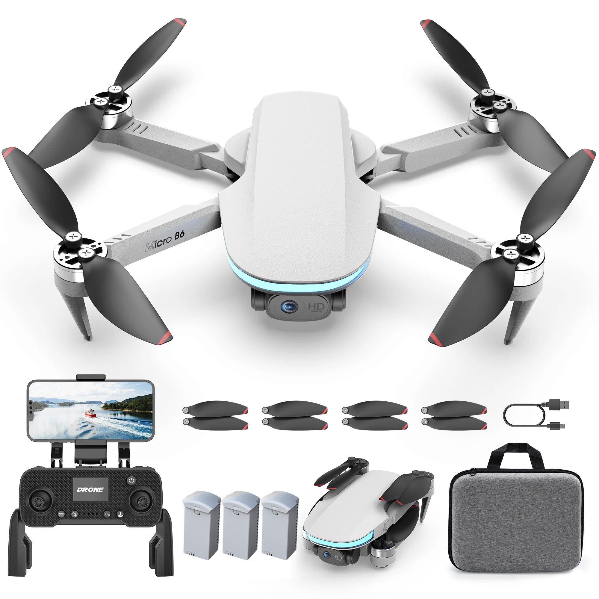 Islyne B6 GPS Drone with Camera for Adults 4K, RC Mini Drone Under 249g with Smart Return, Brushless Motor, 5G Transmission and 2 Batteries for 44-Min Flight Time, Gray