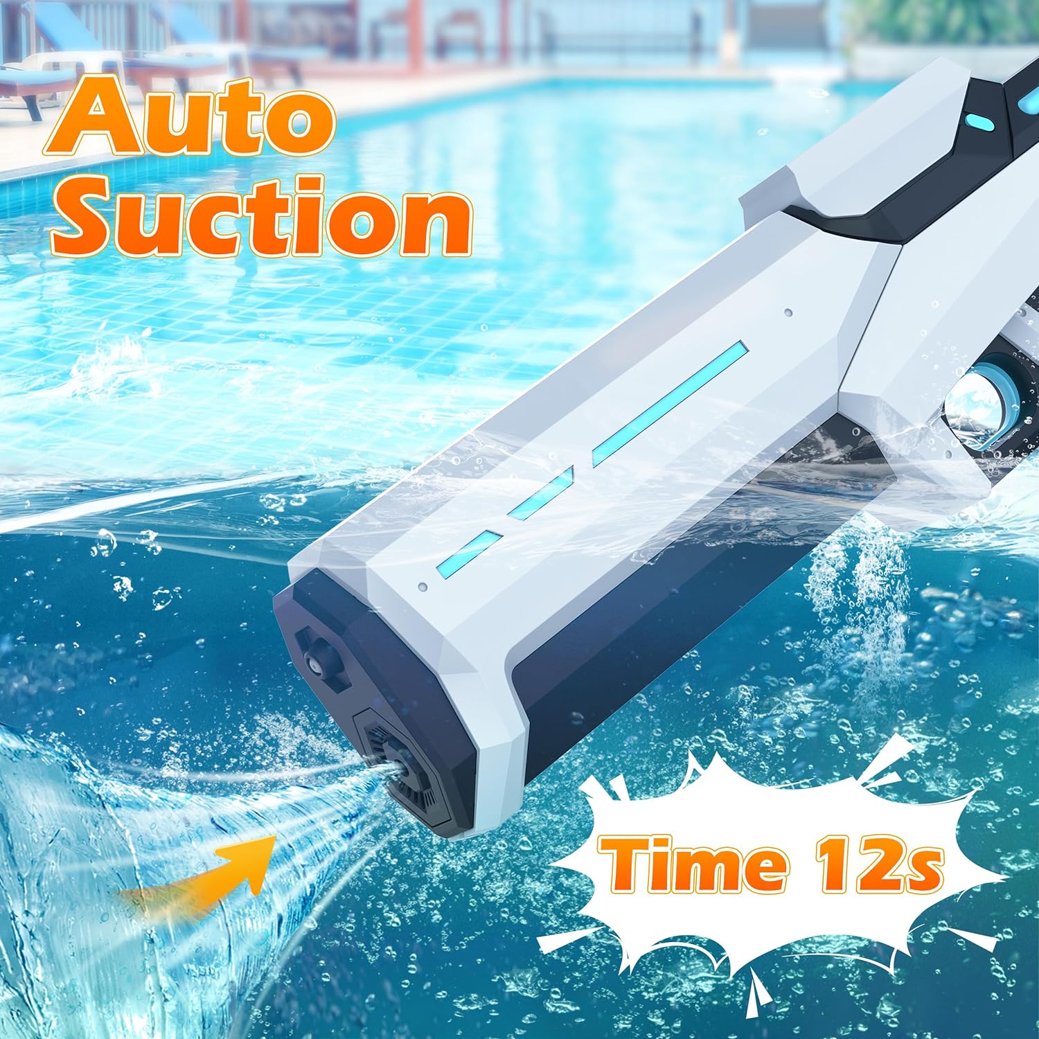 Islyne T103 Electric repeating water gun toy,33in range,12 seconds auto suction,50 minutes range,IP7 waterproof rating,swimming pool beach party and outdoor,suitable for kids' summer gifts