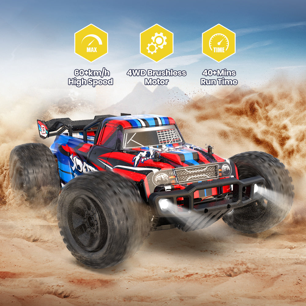 DEERC 210E 1:10 Large Brushless RC Car for Adults, 3S 4X4 RTR High Speed Monster Truck, 60+ KMH, All Terrain 2.4Ghz Hobby Electric RC Truck, Off-Road Remote Control Vehicle, 40+min, RC Crawler for Boys