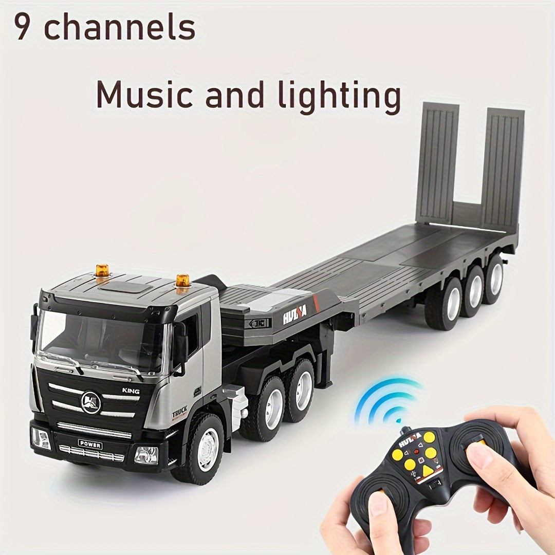 Remote Control Building Toys, 9 Channel 2.4G Wireless Electric Alloy Transporter, 1:24 Remote Control Toy Dump Truck Car With Lights, Halloween, Christmas, Thanksgiving Gift