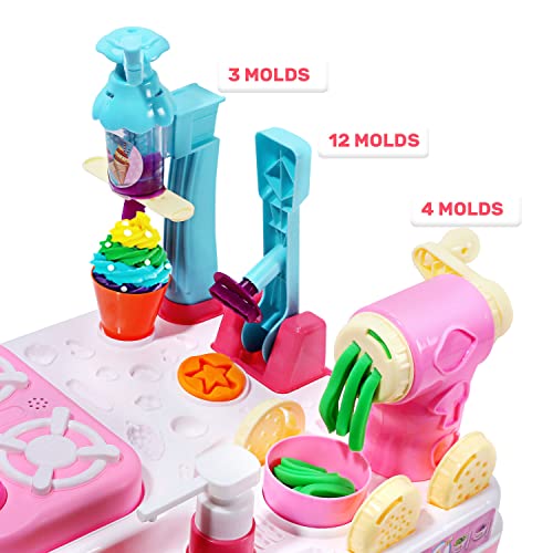 CUTE STONE Dough Sets Dough Tools Kit Kitchen Creations Ice Cream Maker Machine with Sound and Light, Chritsmas Gift for Kids, Boys, Girls (8 Color Dough Included)