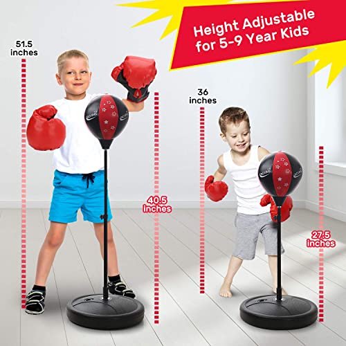 CUTE STONE Punching Bag for Kids, Boxing Bag Toy with Boxing Gloves & Adjustable Stand, Great Birthday Gift for Age 4, 5, 6, 7, 8, 9 Years Old Boys