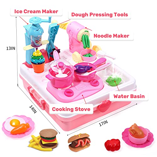 CUTE STONE Dough Sets Dough Tools Kit Kitchen Creations Ice Cream Maker Machine with Sound and Light, Chritsmas Gift for Kids, Boys, Girls (8 Color Dough Included)