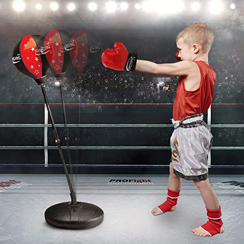 CUTE STONE Punching Bag for Kids, Boxing Bag Toy with Boxing Gloves & Adjustable Stand, Great Birthday Gift for Age 4, 5, 6, 7, 8, 9 Years Old Boys