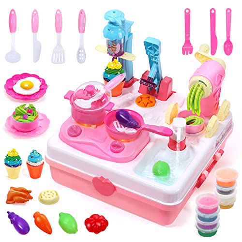 CUTE STONE Dough Sets Dough Tools Kit Kitchen Creations Ice Cream Maker Machine with Sound and Light, Chritsmas Gift for Kids, Boys, Girls (8 Color Dough Included)