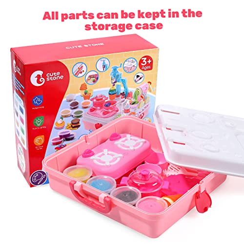 CUTE STONE Dough Sets Dough Tools Kit Kitchen Creations Ice Cream Maker Machine with Sound and Light, Chritsmas Gift for Kids, Boys, Girls (8 Color Dough Included)