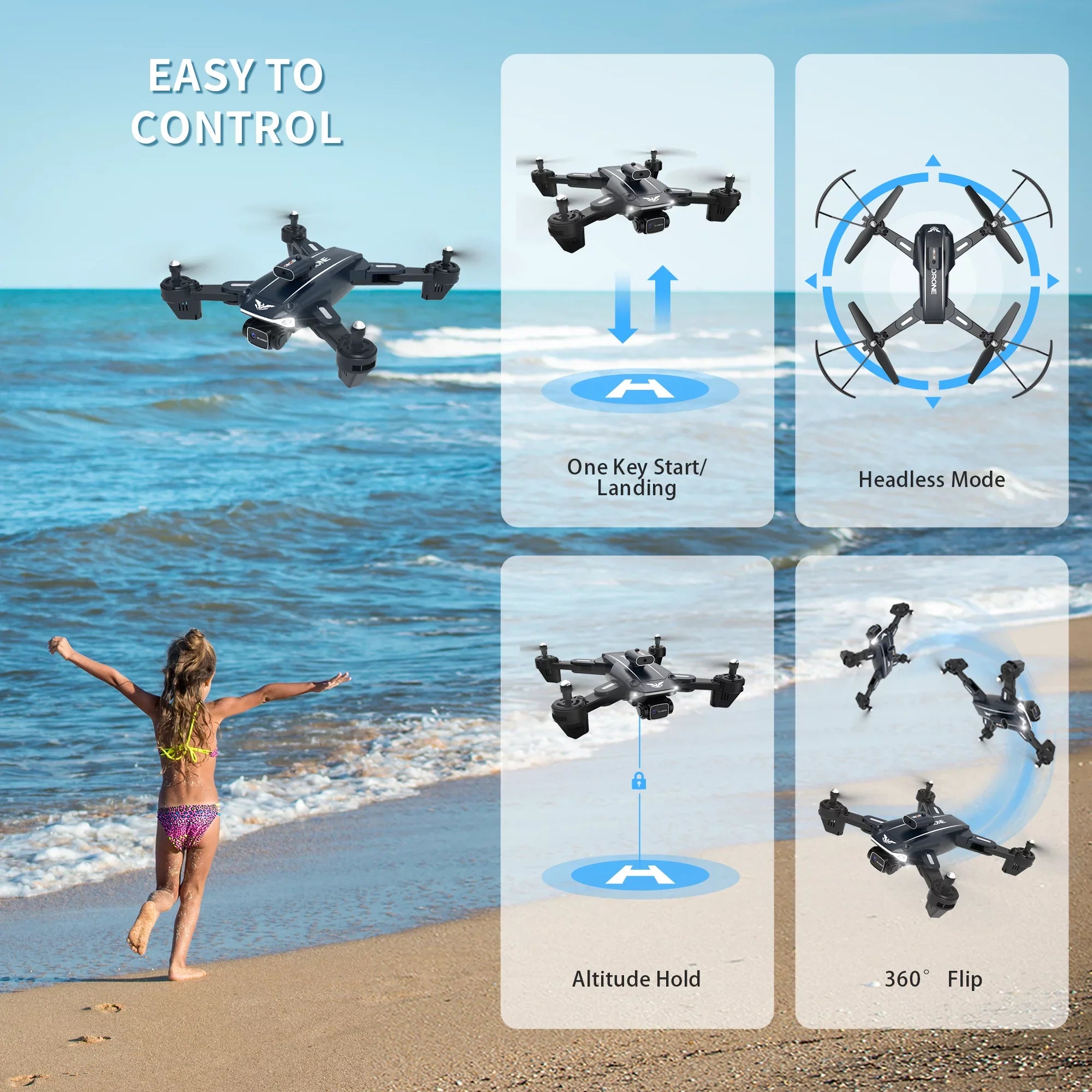 Islyne D89 Drone with Camera for Adults and Kids, FPV RC Quadcopter with 4K HD Dual Camera and Obstacle Avoidance for Beginners