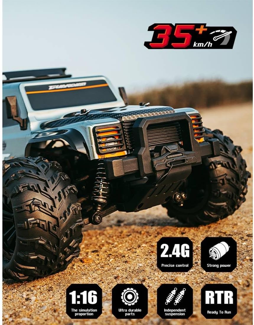 Islyne T362 Remote Control Off Road Truck, 1:16 RC Cars Toys 2.4G 4WD, RC Truck Buggy All Terrains Electric Climbing Truck, RC Rock Crawler with Headlights Gear Differential RTR Version