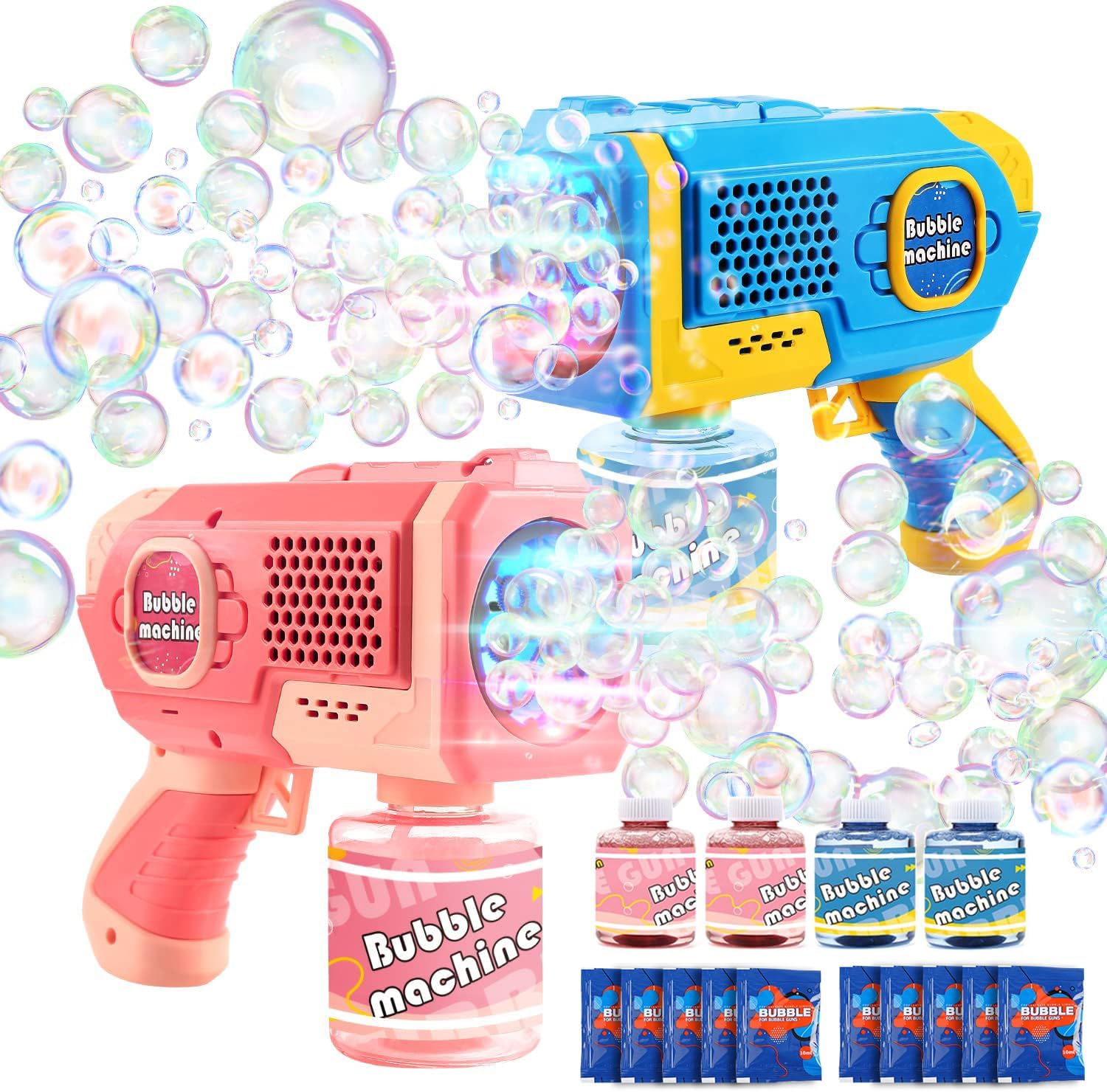 Eaglestone Bubble Gun for Kids 2 Packs, Automatic Bubble Machine, 10-Hole Bubbles Wands Blaster for Toddlers with LED Lights & Solution,Bubble Party Favor, Outdoor Game Toys for Boys & Girls Ages 3+