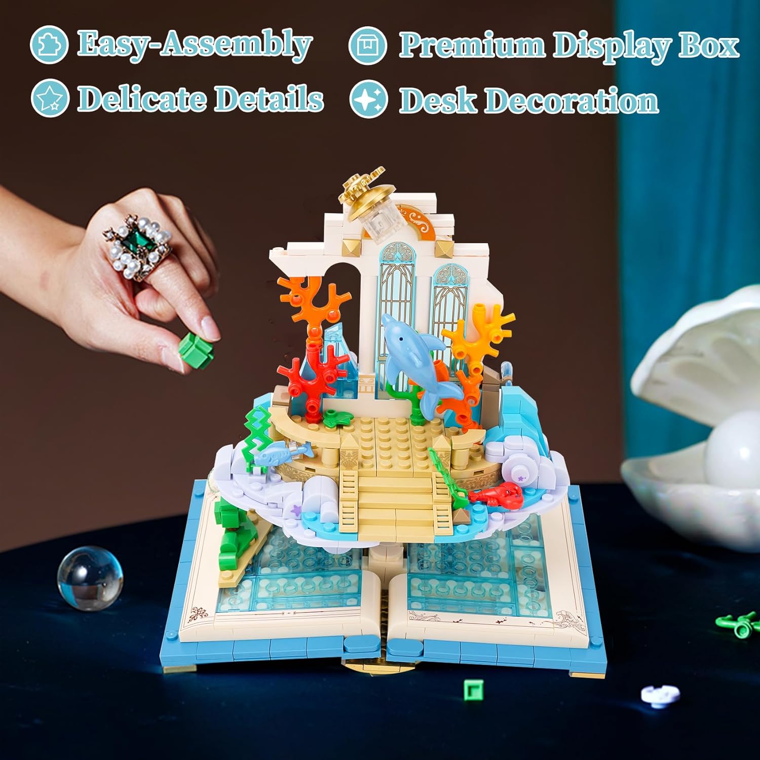 Fairytale Building Blocks Set, Building Toys for Adults and Children, Educational Toys, Book Toys Gift (Ocean Palace)