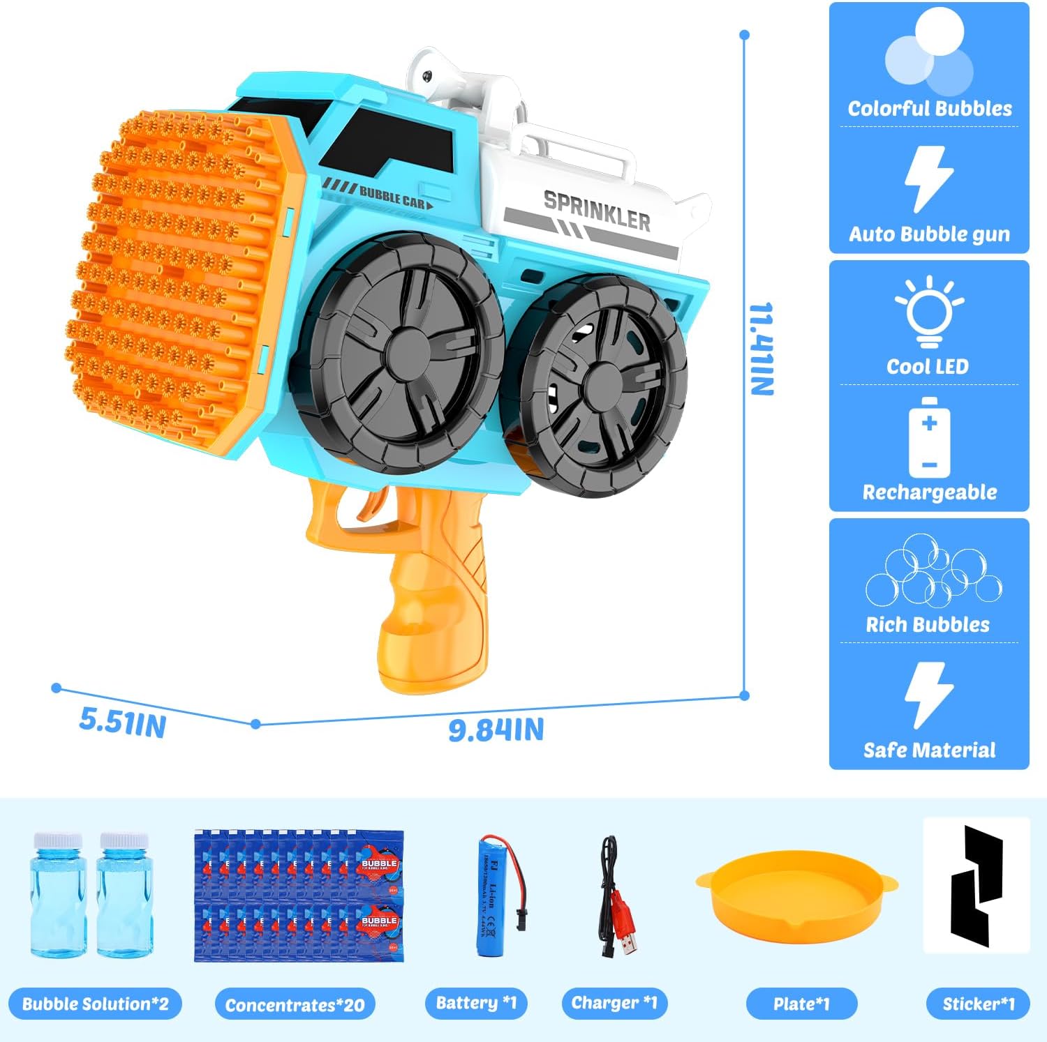 Eaglestone Bubble Gun for Kids 2 Packs, Automatic Bubble Machine, 10-Hole Bubbles Wands Blaster for Toddlers with LED Lights & Solution,Bubble Party Favor, Outdoor Game Toys for Boys & Girls Ages 3+