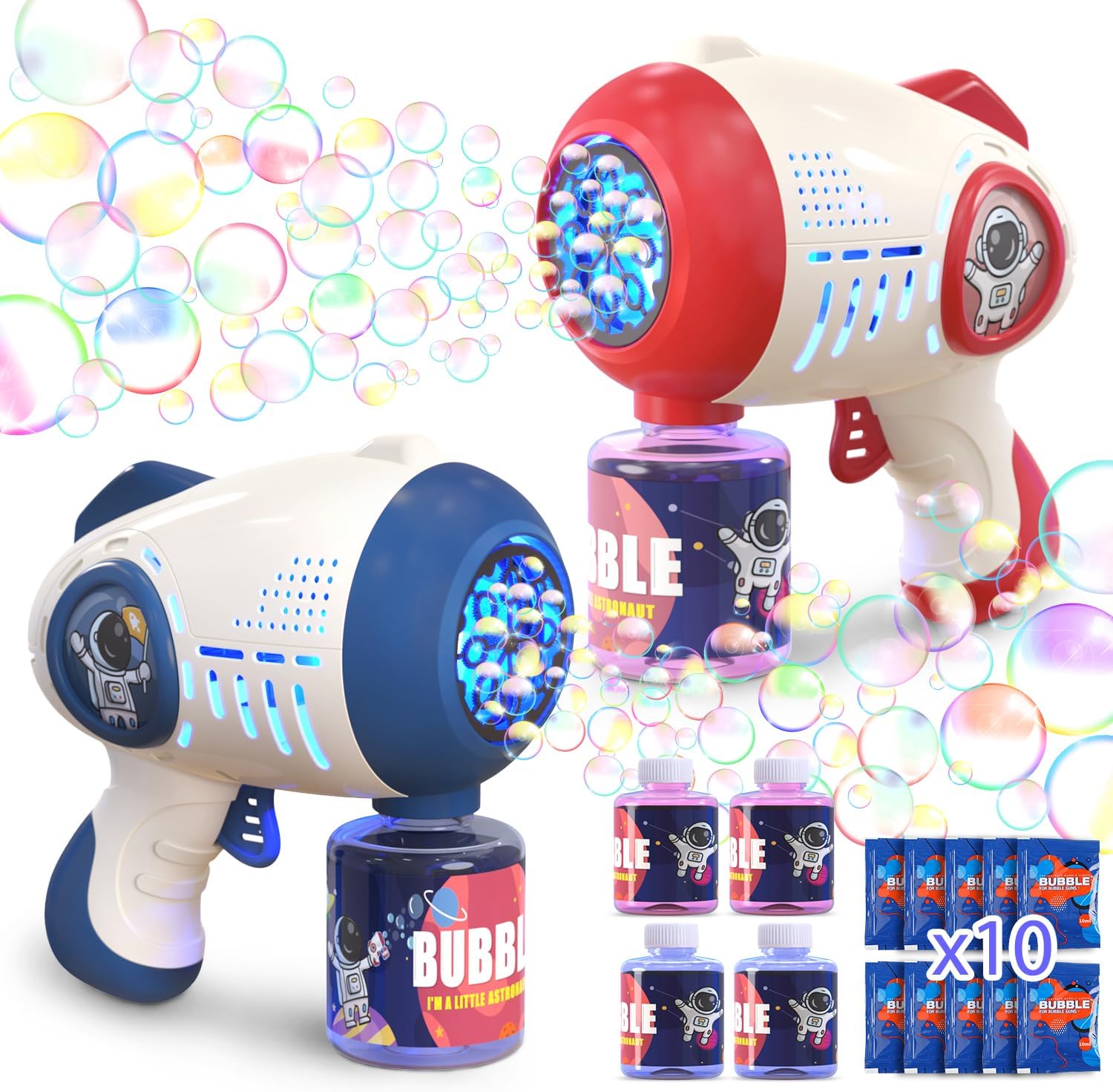 Eaglestone Bubble Gun for Kids 2 Packs, Automatic Bubble Machine, 10-Hole Bubbles Wands Blaster for Toddlers with LED Lights & Solution,Bubble Party Favor, Outdoor Game Toys for Boys & Girls Ages 3+