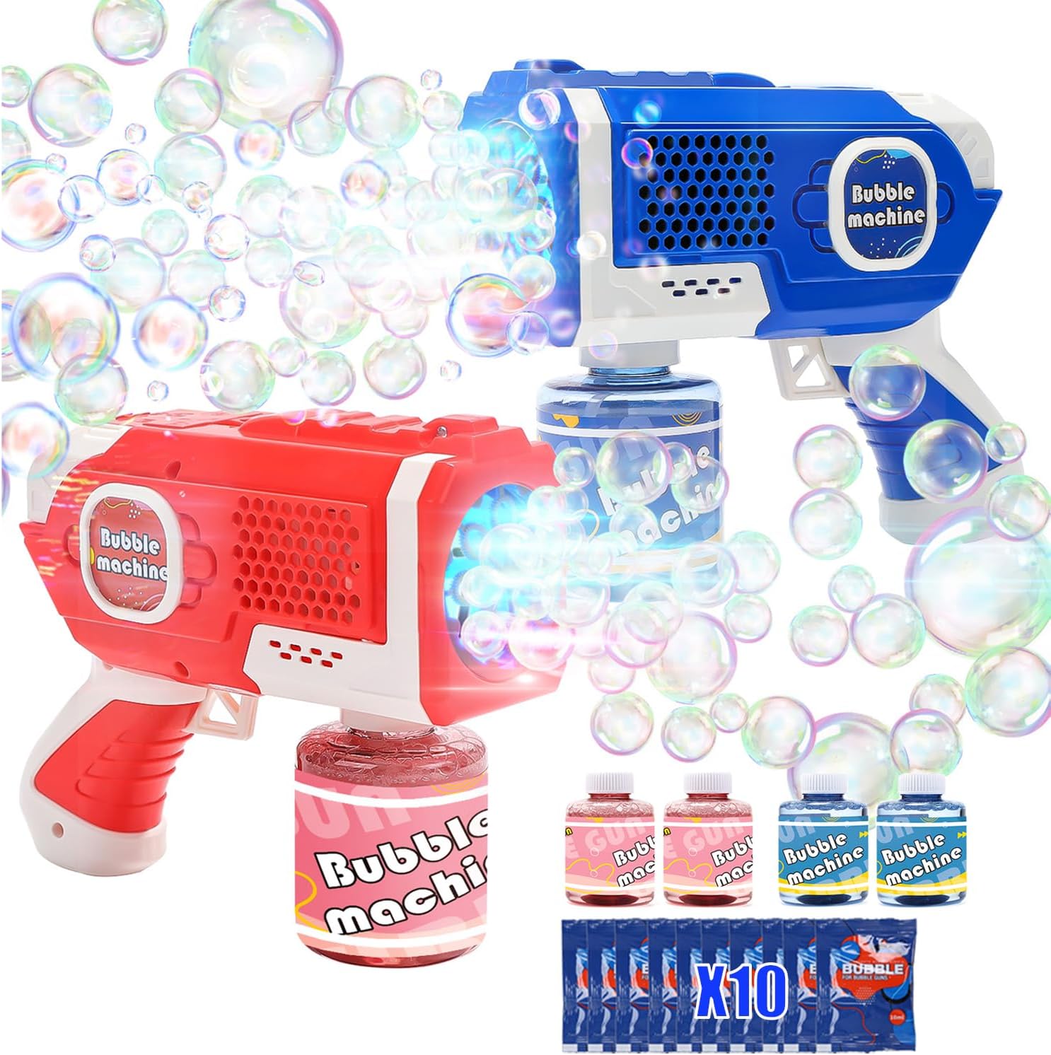 Eaglestone Bubble Gun for Kids 2 Packs, Automatic Bubble Machine, 10-Hole Bubbles Wands Blaster for Toddlers with LED Lights & Solution,Bubble Party Favor, Outdoor Game Toys for Boys & Girls Ages 3+