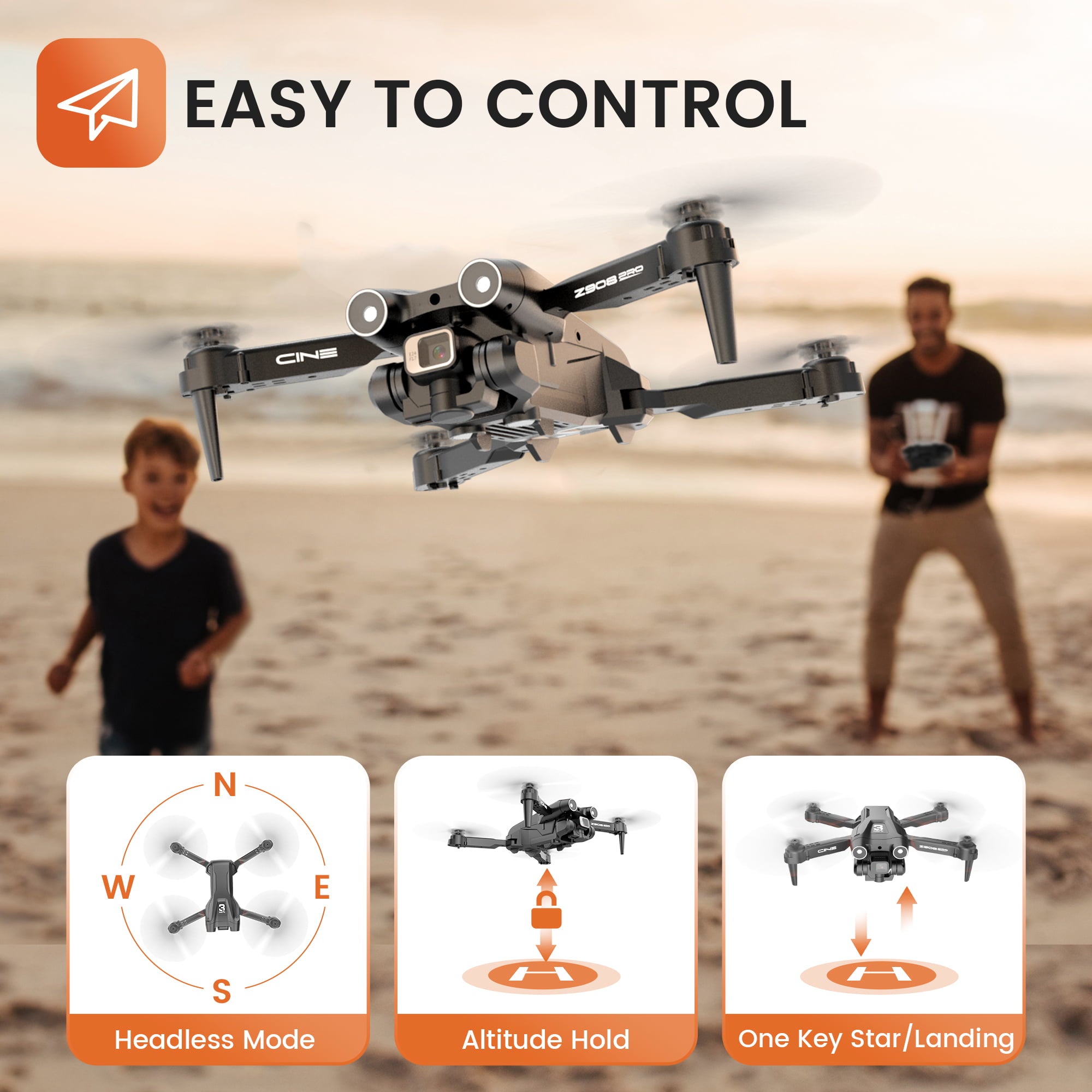 Islyne D96 Drone with 4K HD Dual Camera for Adults and Beginners Foldable Drone Follow Me Mode 3 Batteries 36mins Flight Time, Black