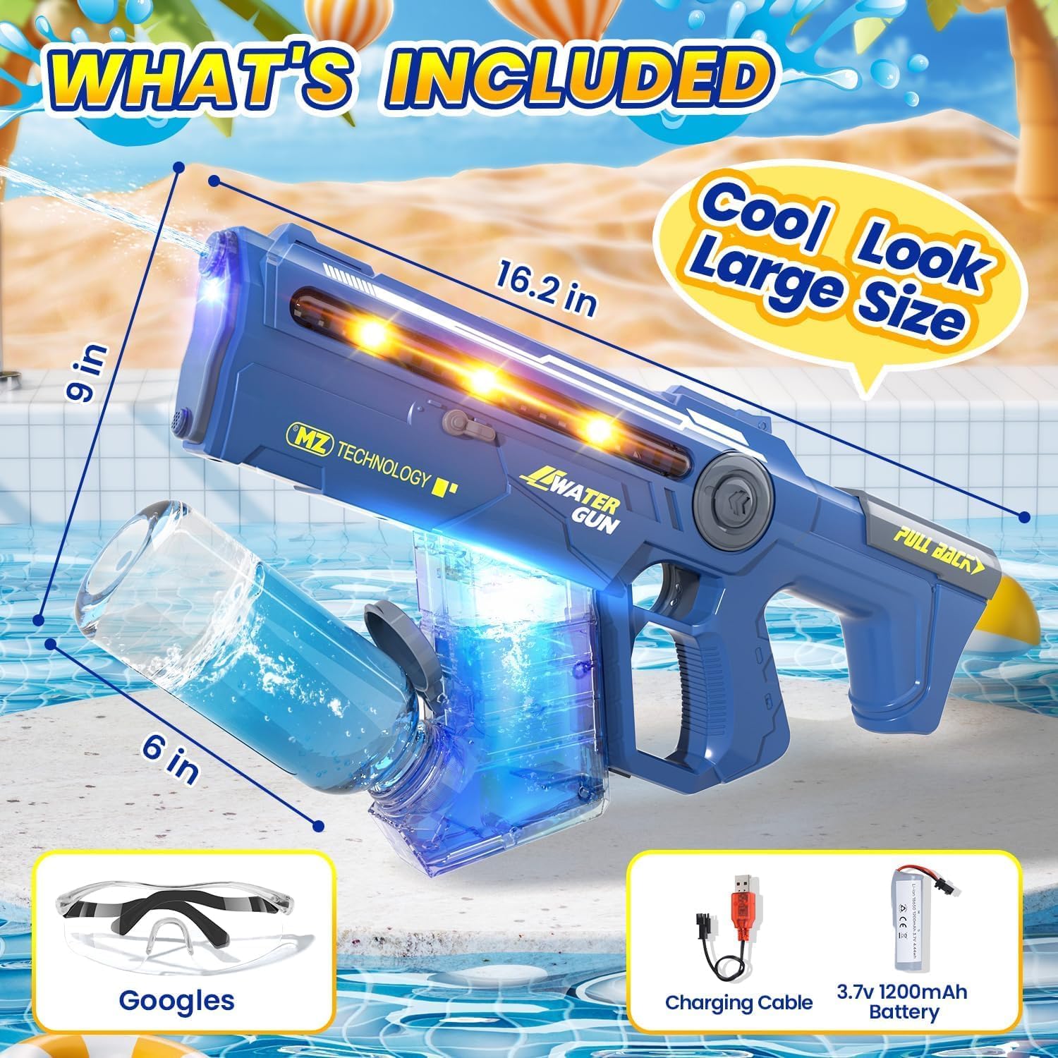 EagleStone Electric Water Gun for Adults Kids with LED Lights, Super Battery Powered Squirt Gun,Automatic Soaker Water Gun 650CC Capacity, 33FT Range,Pool Beach Outdoor Party Toys for Kids Ages 8-12