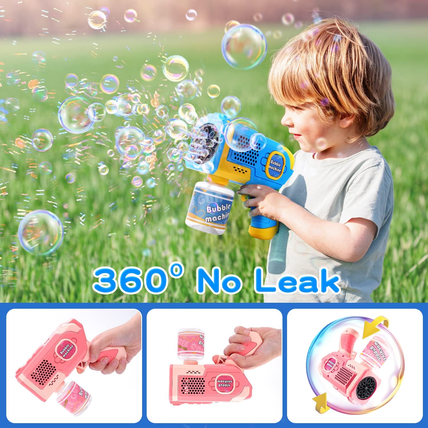 Eaglestone Bubble Gun for Kids 2 Packs, Automatic Bubble Machine, 10-Hole Bubbles Wands Blaster for Toddlers with LED Lights & Solution,Bubble Party Favor, Outdoor Game Toys for Boys & Girls Ages 3+