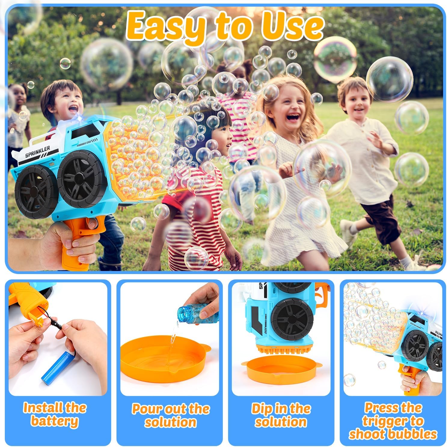 Eaglestone Bubble Gun for Kids 2 Packs, Automatic Bubble Machine, 10-Hole Bubbles Wands Blaster for Toddlers with LED Lights & Solution,Bubble Party Favor, Outdoor Game Toys for Boys & Girls Ages 3+