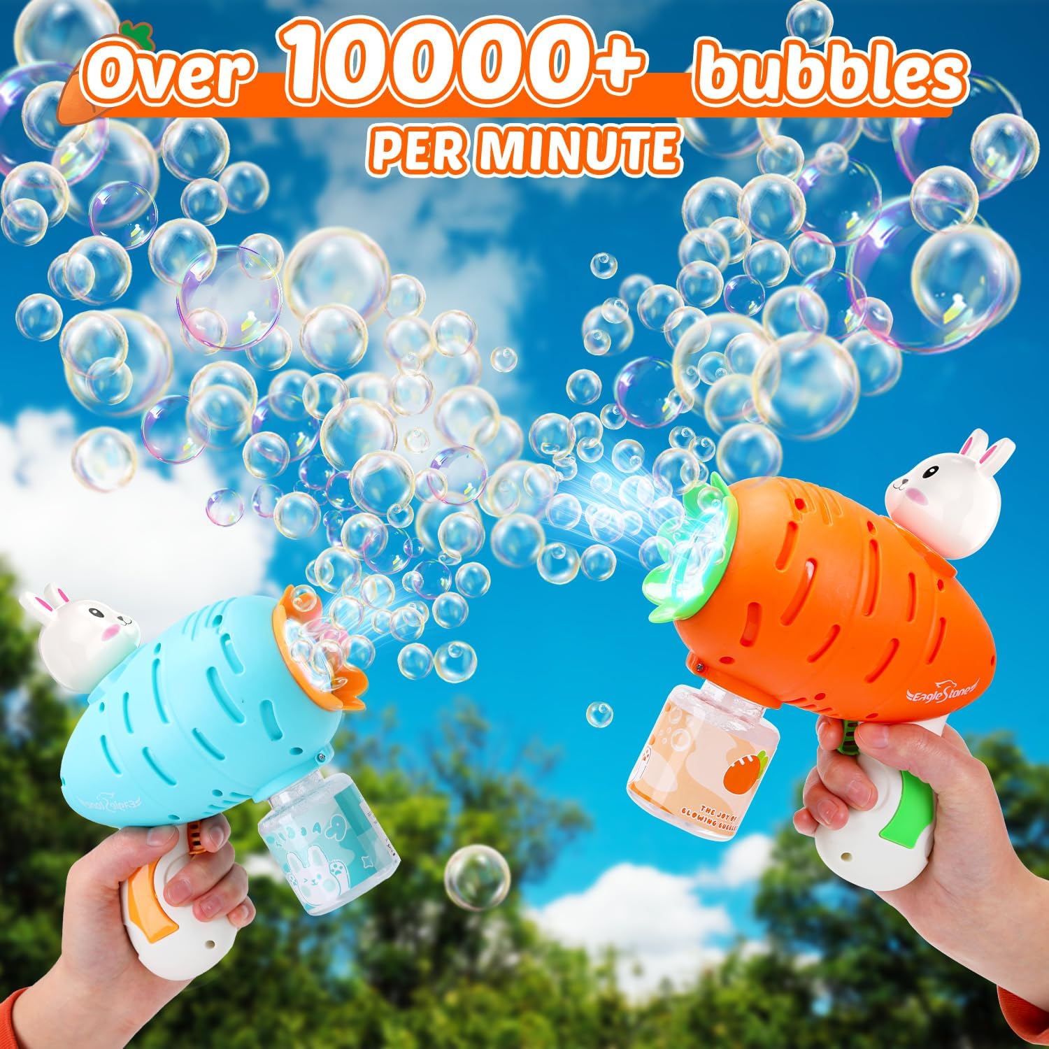 Eaglestone Bubble Gun for Kids 2 Packs, Automatic Bubble Machine, 10-Hole Bubbles Wands Blaster for Toddlers with LED Lights & Solution,Bubble Party Favor, Outdoor Game Toys for Boys & Girls Ages 3+