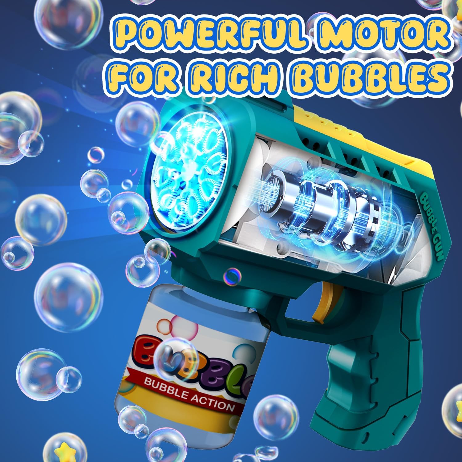 Eaglestone Bubble Gun for Kids 2 Packs, Automatic Bubble Machine, 10-Hole Bubbles Wands Blaster for Toddlers with LED Lights & Solution,Bubble Party Favor, Outdoor Game Toys for Boys & Girls Ages 3+