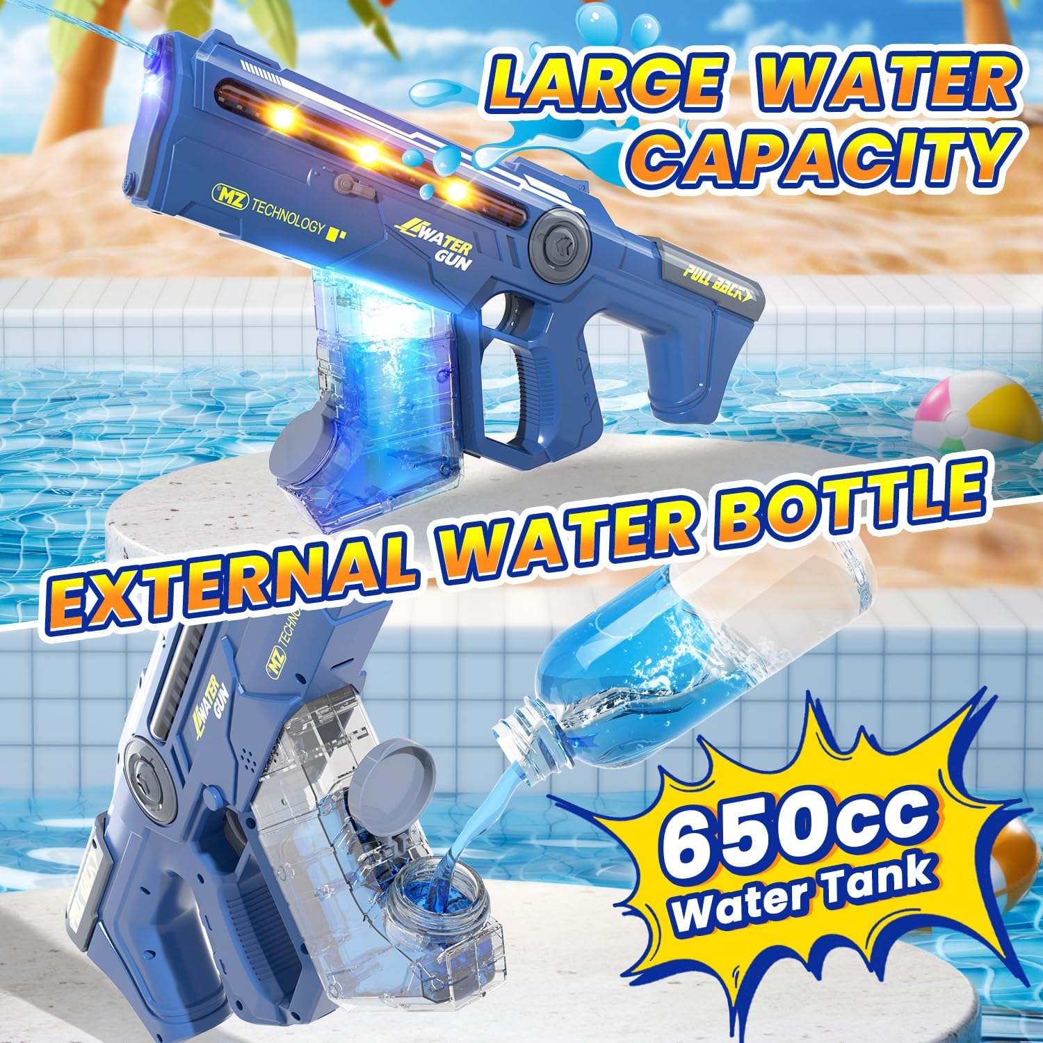 EagleStone Electric Water Gun for Adults Kids with LED Lights, Super Battery Powered Squirt Gun,Automatic Soaker Water Gun 650CC Capacity, 33FT Range,Pool Beach Outdoor Party Toys for Kids Ages 8-12