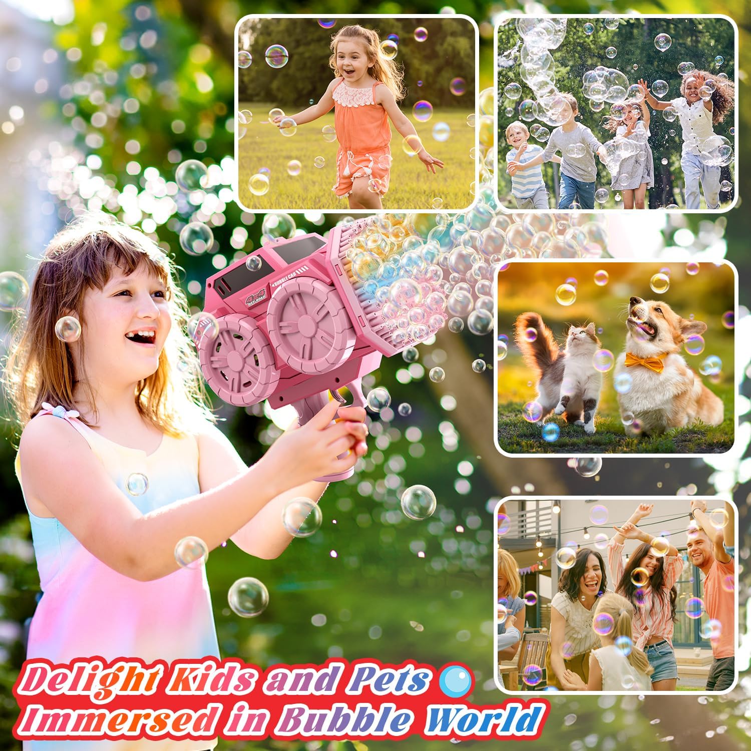 Eaglestone Bubble Gun for Kids 2 Packs, Automatic Bubble Machine, 10-Hole Bubbles Wands Blaster for Toddlers with LED Lights & Solution,Bubble Party Favor, Outdoor Game Toys for Boys & Girls Ages 3+