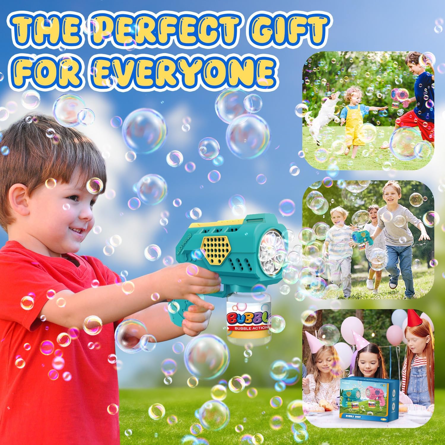 Eaglestone Bubble Gun for Kids 2 Packs, Automatic Bubble Machine, 10-Hole Bubbles Wands Blaster for Toddlers with LED Lights & Solution,Bubble Party Favor, Outdoor Game Toys for Boys & Girls Ages 3+