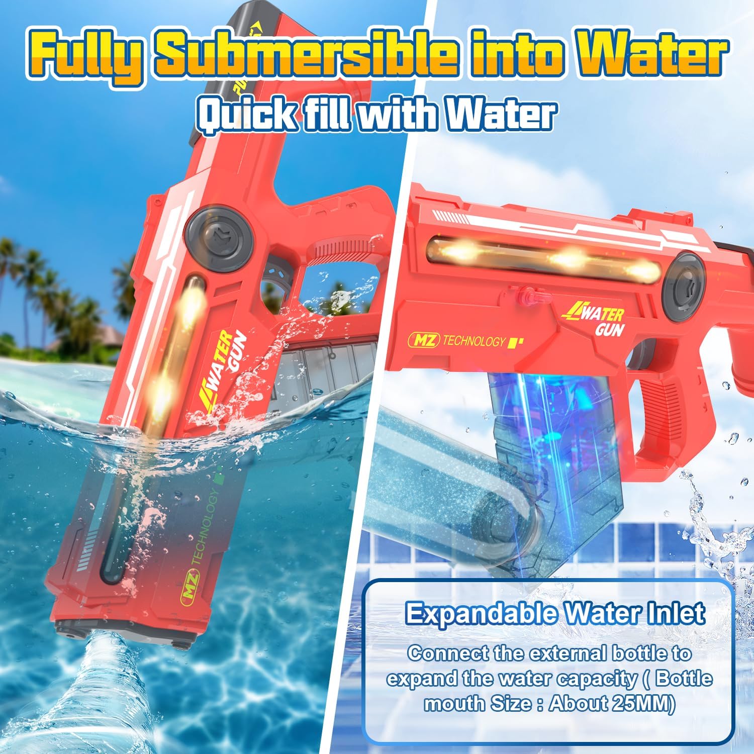 EagleStone Electric Water Gun for Adults Kids with LED Lights, Super Battery Powered Squirt Gun,Automatic Soaker Water Gun 650CC Capacity, 33FT Range,Pool Beach Outdoor Party Toys for Kids Ages 8-12