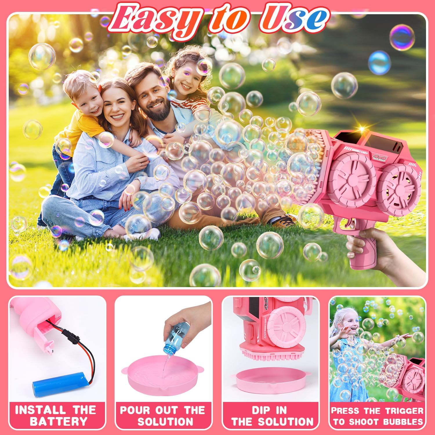 Eaglestone Bubble Gun for Kids 2 Packs, Automatic Bubble Machine, 10-Hole Bubbles Wands Blaster for Toddlers with LED Lights & Solution,Bubble Party Favor, Outdoor Game Toys for Boys & Girls Ages 3+