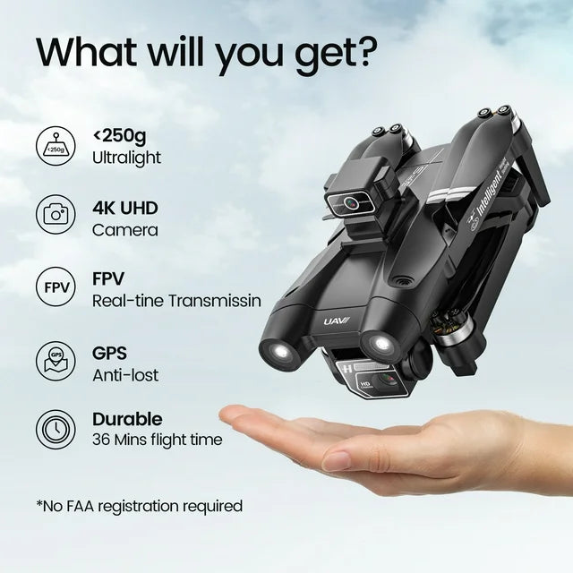 Islyne D75 GPS Drone with 4K HD Camera for Adults, Foldable Drone for Beginners with Obstacle Avoidance and Brushless Motor, Auto Return Home and Optical Flow Sensor, 2 Batteries