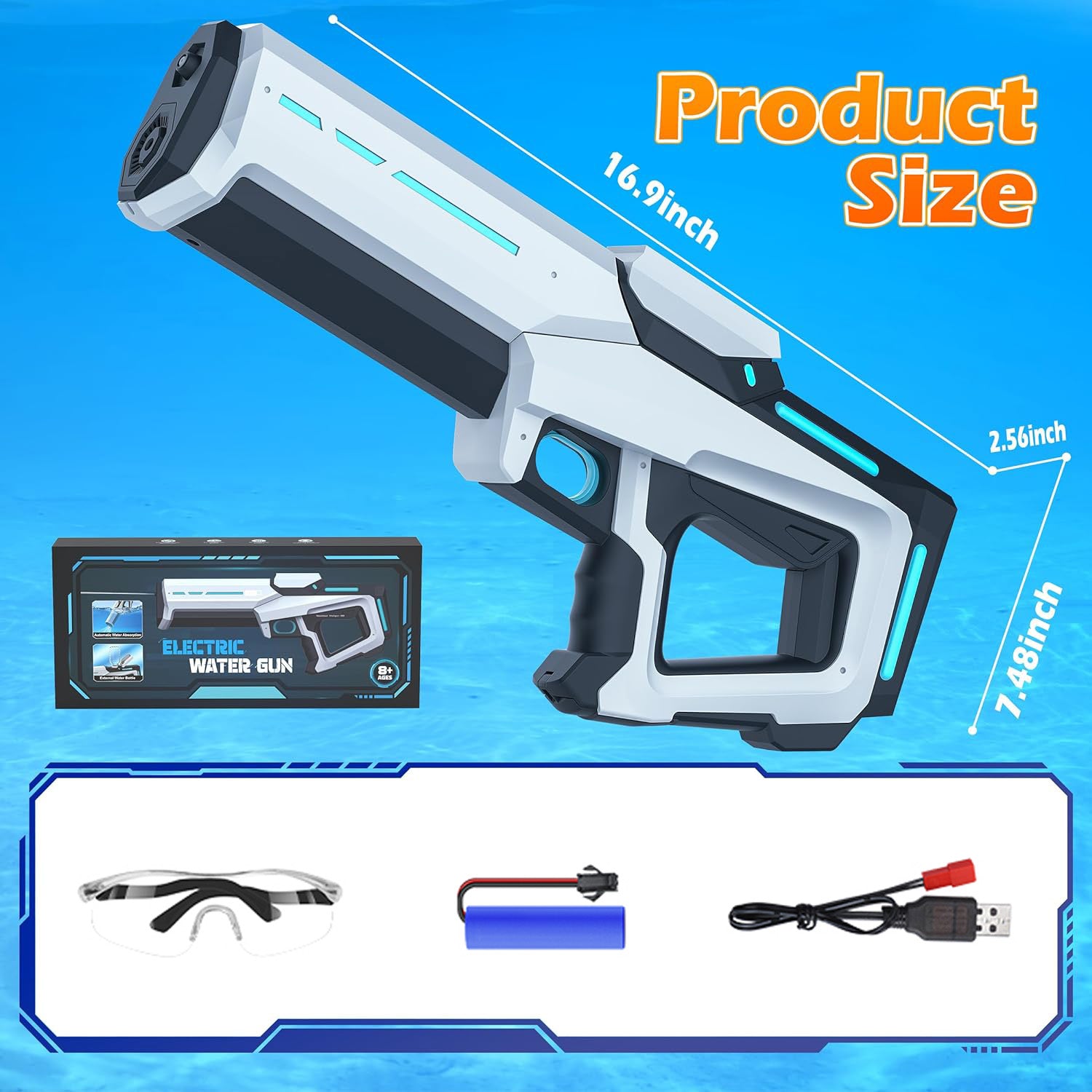 Islyne T103 Electric repeating water gun toy,33in range,12 seconds auto suction,50 minutes range,IP7 waterproof rating,swimming pool beach party and outdoor,suitable for kids' summer gifts