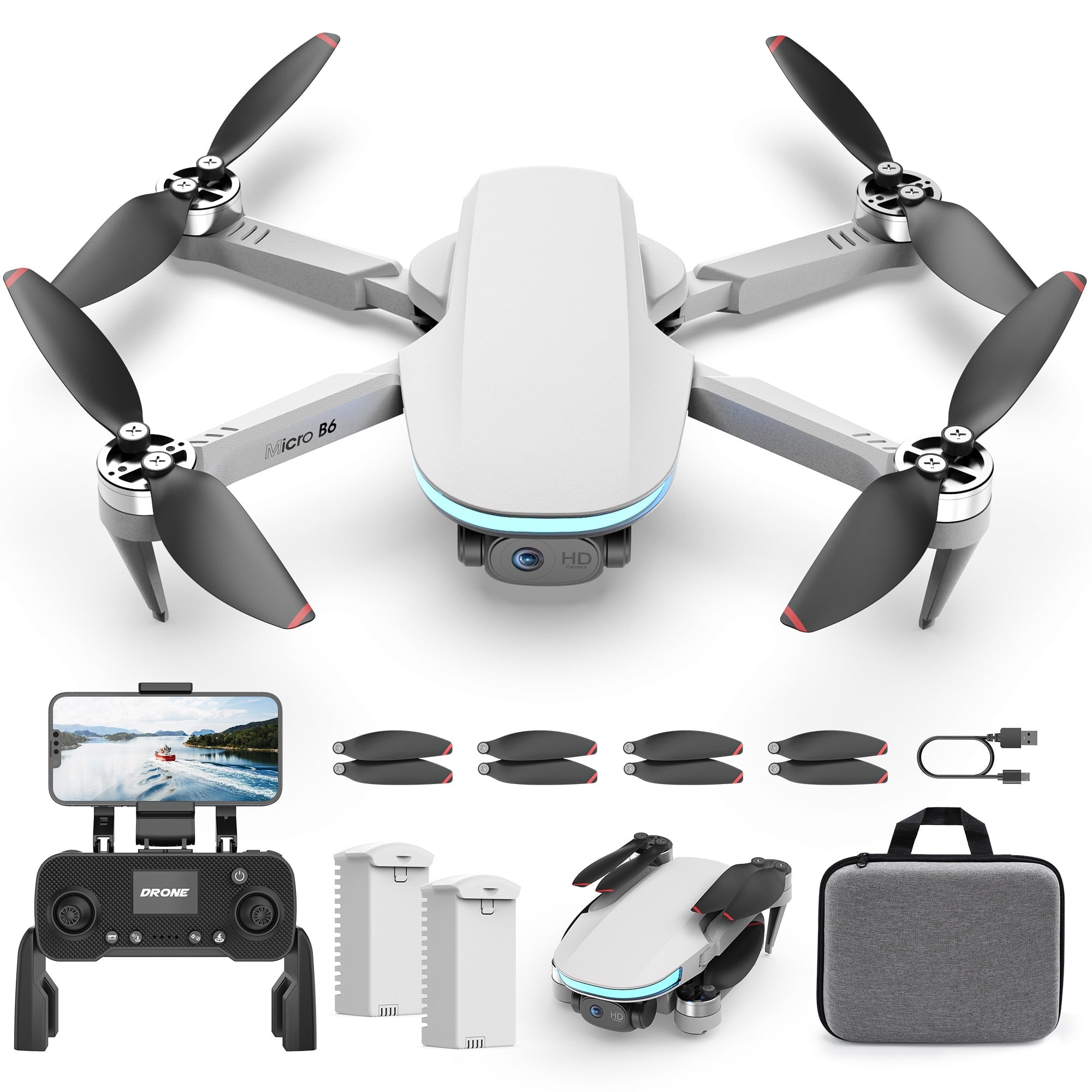 Islyne B6 GPS Drone with Camera for Adults 4K, RC Mini Drone Under 249g with Smart Return, Brushless Motor, 5G Transmission and 2 Batteries for 44-Min Flight Time, Gray