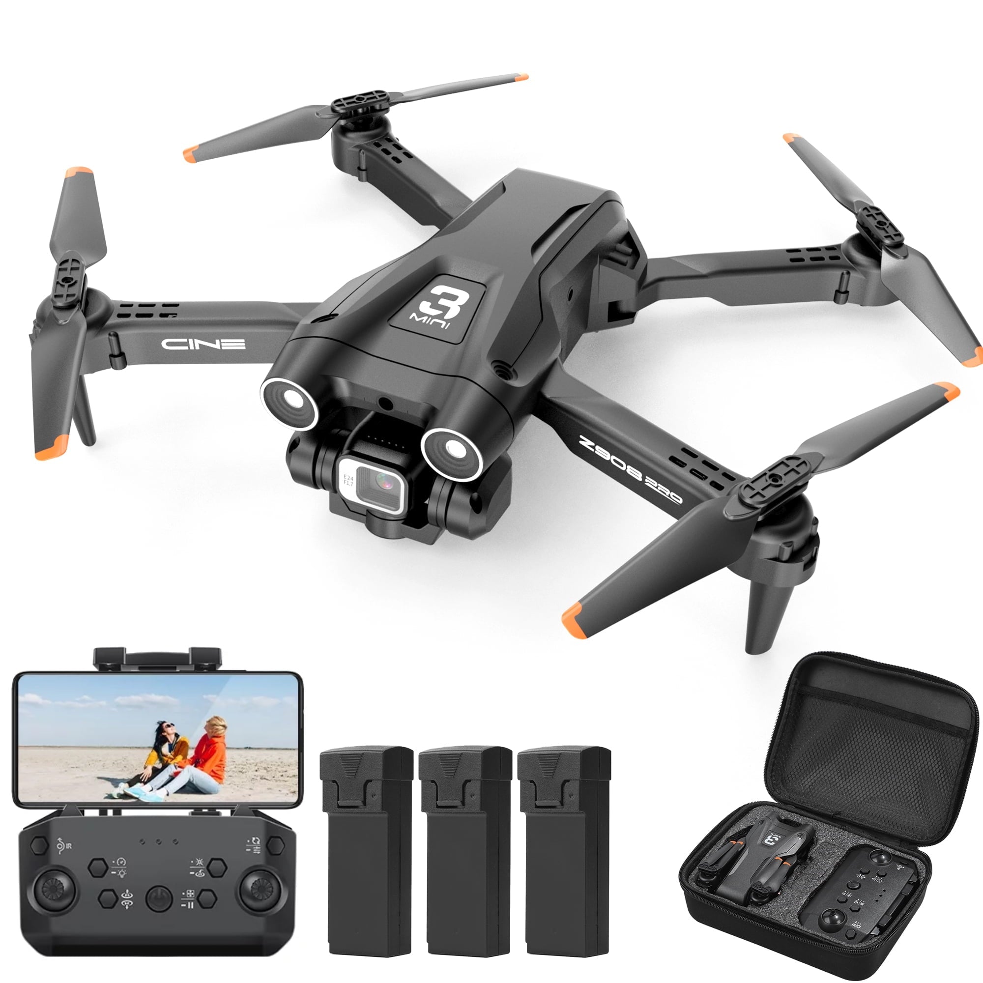 Islyne D96 Drone with 4K HD Dual Camera for Adults and Beginners Foldable Drone Follow Me Mode 3 Batteries 36mins Flight Time, Black