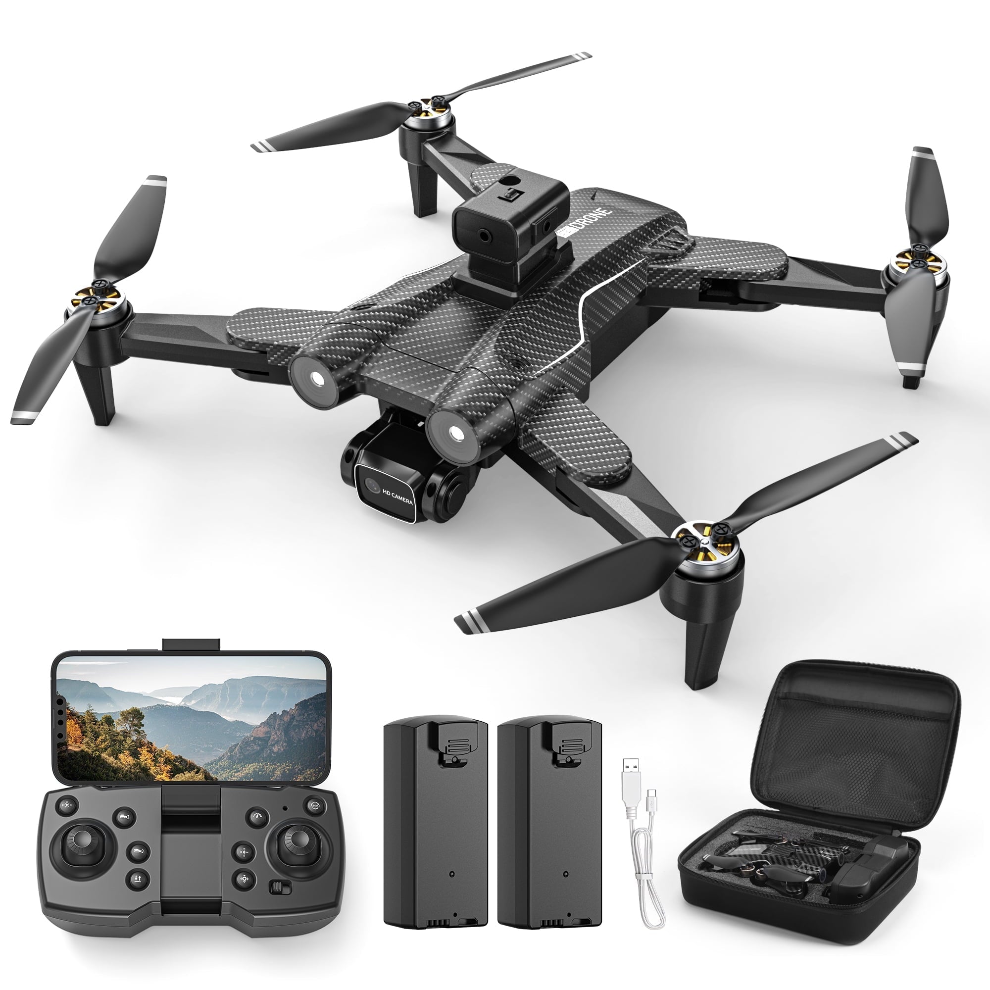 Islyne F167 Drone with  Camera 8K for Adults and Beginners, FPV RC Quadcopter with Blushless Motor,Optical Flow Sensor,2 Batteries