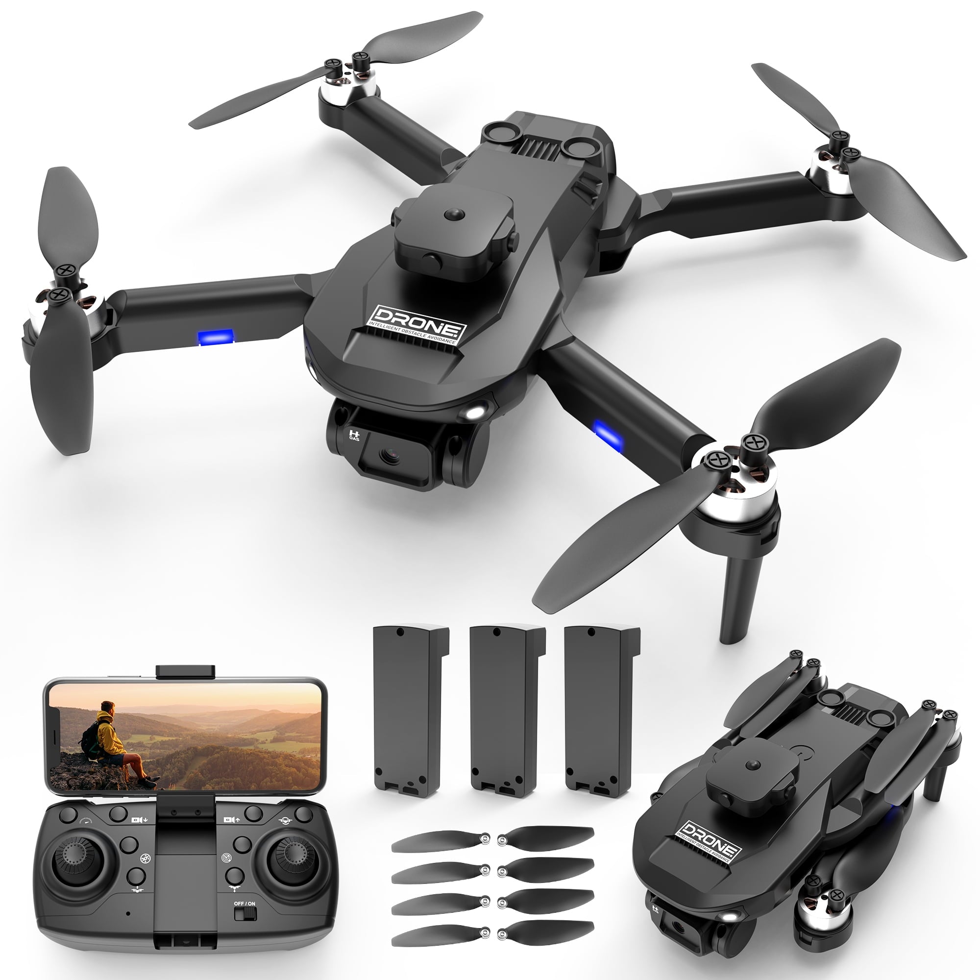 Islyne F196 Drone with 6K HD Camera for Adults and Kids, FPV Drone with Brushless Motors, Optical Flow Sensor and Obstacle Avoidance, 3 Batteries, Black