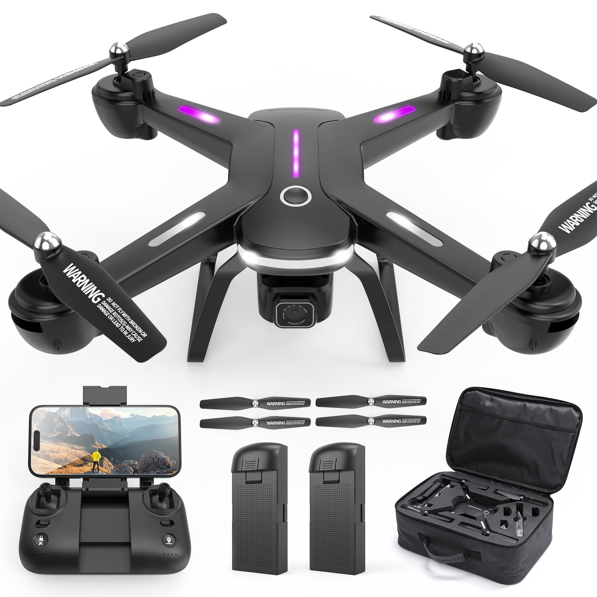 Islyne JY03 GPS Drone with 4K HD Camera for Adults and Kids, FPV RC Quadcopter with LED Lights and Optical Flow Sensor, 2 Batteries, last 36 mins, Black