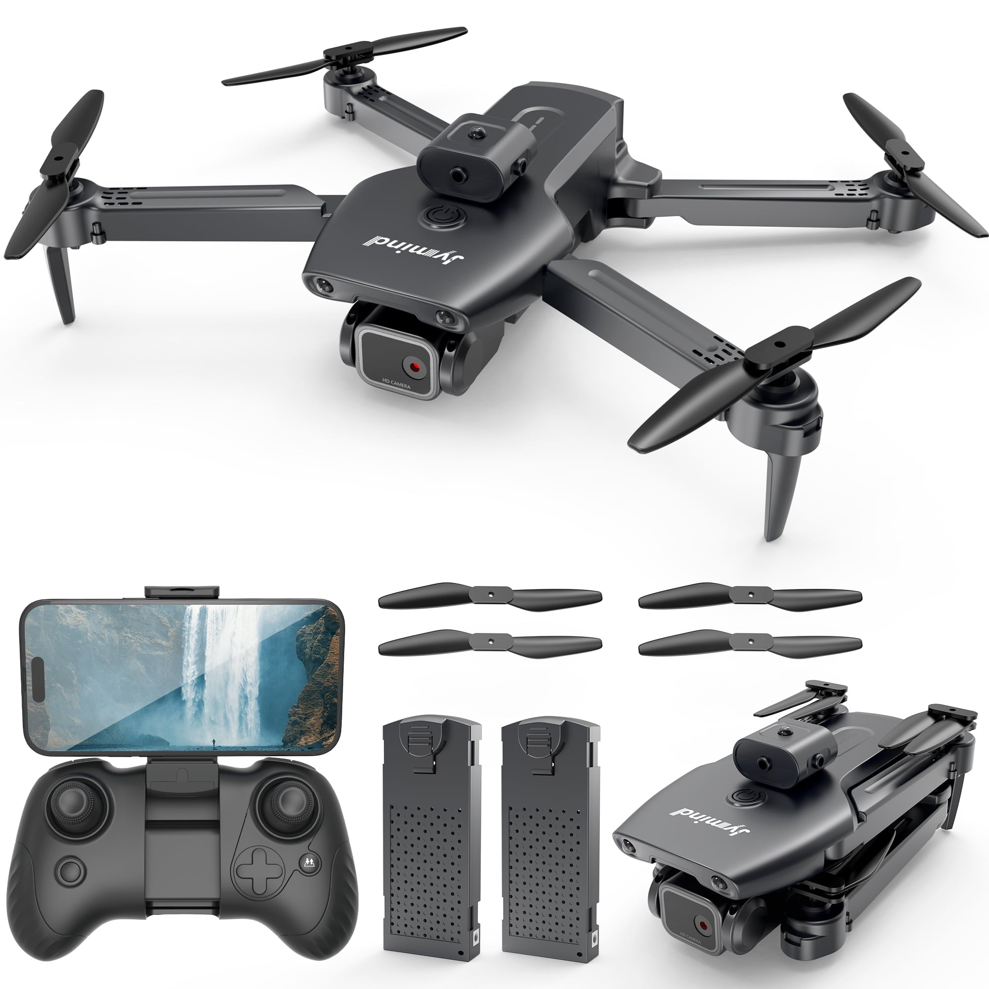 Islyne JY08 Drone with 4K HD Camera for Adults and Kids, RC Quadcopter with 3 Sides Obstacle Avoidance, FPV Remote Control, Gift Idea for Kids Indoor Outdoor, 2 Batteries, Black