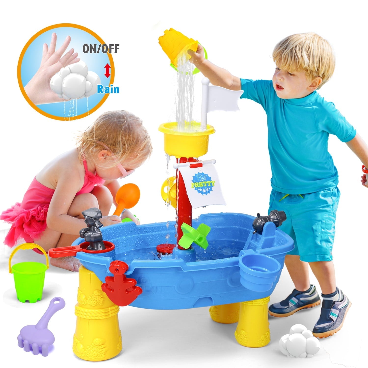 JoyStone Kids Sand Water Table for Beach, 38PCS Activity Sensory Play Table Toys for Toddlers, Water Activity Tables Summer Gift Toys for Outside Backyard for Kids Age 3-5