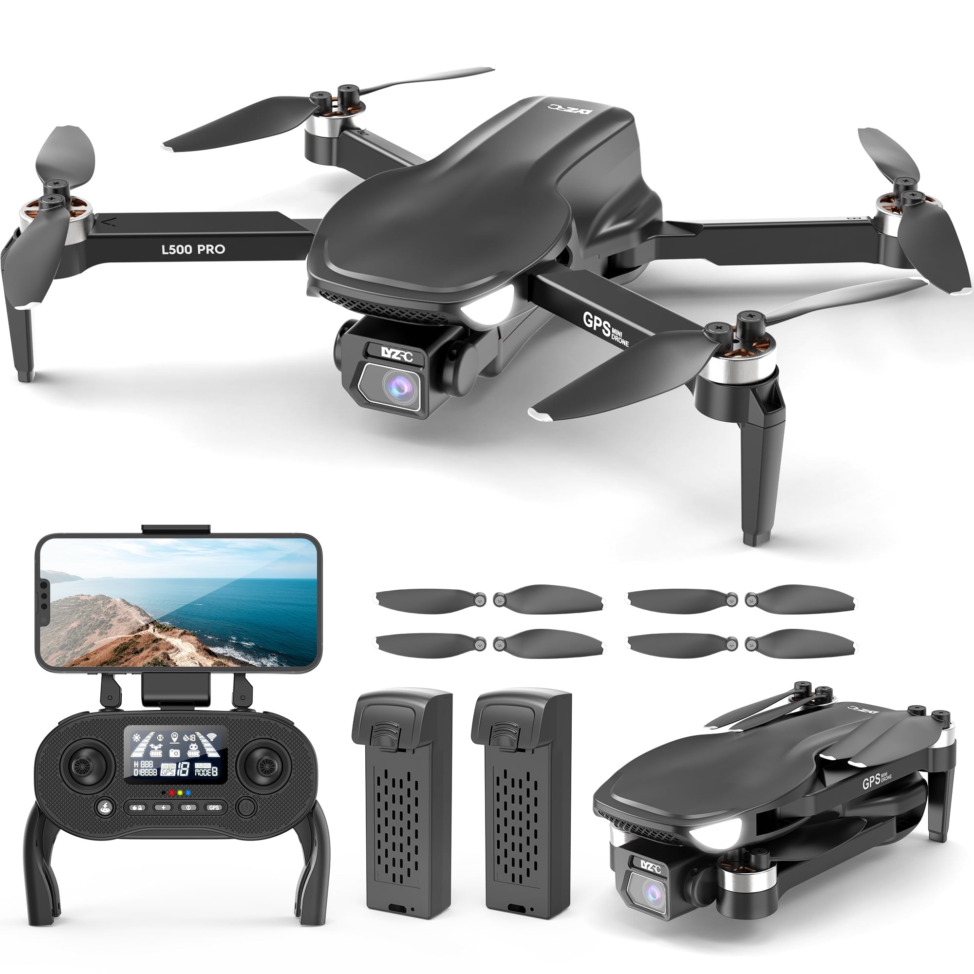 Islyne L500 Pro GPS Drone with 4K HD Camera for Adults and Beginners, FPV RC Quadcopter with Brushless Motor, 5G WIFI Transmission, 2 Batteries, Black