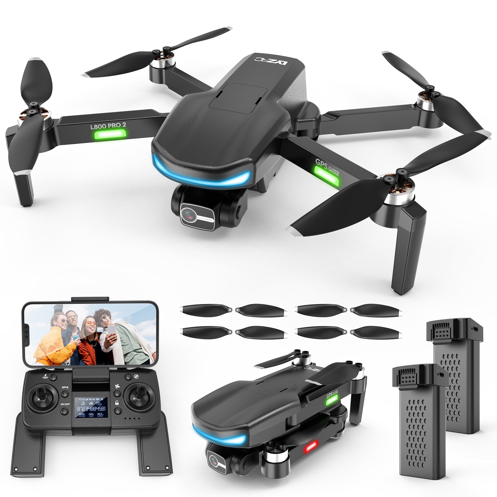 Islyne L800 Pro2 GPS Drone with 4K HD Camera, 3-Axis Gimbal, and Smart Li-Po Battery - Perfect for Adults and Beginners, FPV RC Quadcopter with Brushless Motor, 5G WIFI Transmission, 2 Batteries, Black