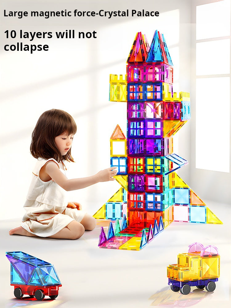 Islyne T99 Diamond Surface Color Window Magnetic Pieces Children's Educational Toys Assembly Track Tube Building Blocks Boys and Girls Strong Magnetic Suction Jigsaw Pieces